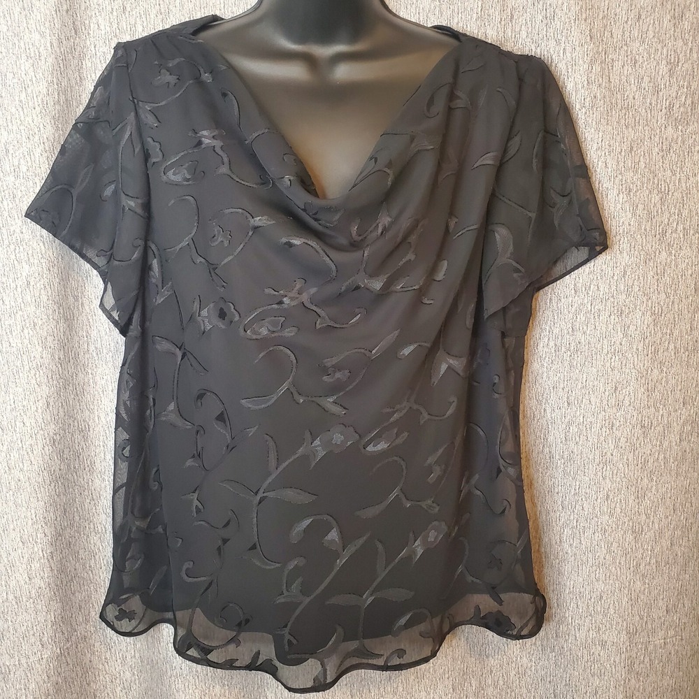 Another Thyme Womens Black Filigree Plus 16W Blouse Top Scoop Neck Whimsigoth